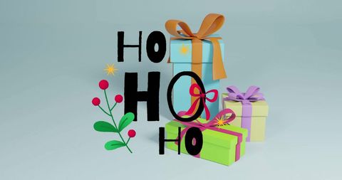 Festive Holiday Presents and Decorations with Ho Ho Ho Text