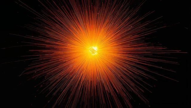 Dynamic Starburst Orb Radiates Vibrant Rays in Black Void