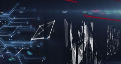 Futuristic Digital Interface with Glowing Circuitry and Polygons