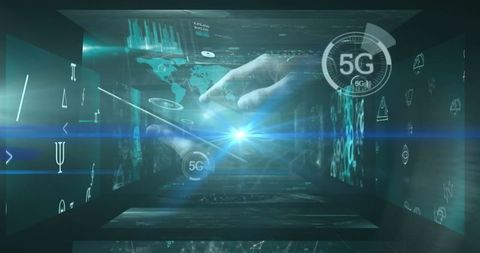 Futuristic 5G Technology Interface with Digital Holograms