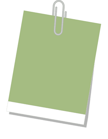 Green note with silver paperclip on transparent background