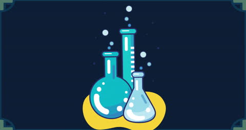 Animated Chemistry Icon with Bottles and Bubbles