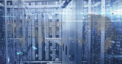 Global Data Processing in Modern Data Center with Interactive Map Overlay - Download Free Stock Images Pikwizard.com