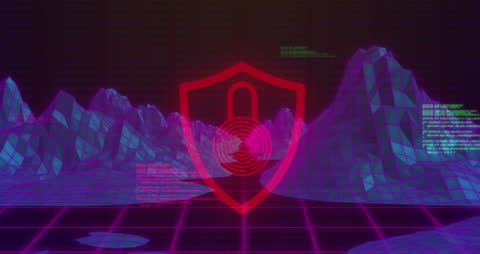 Digital Padlock Hovering Over Cyber Secure Landscape