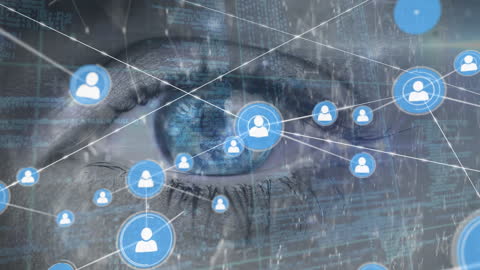 Cyber Connectivity Represented by Icons Overlooking Blue Eye