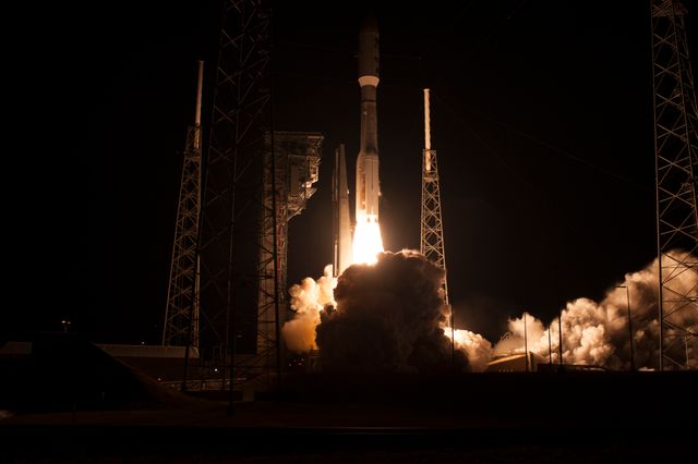 A United Launch Alliance Atlas V rocket lifts off from Space Launch Complex 41 at Cape Canaveral Air Force Station carrying the NOAA Geostationary Operational Environmental Satellite (GOES-R). Liftoff was at 6:42 p.m. EST.