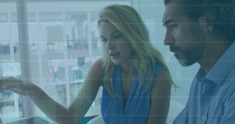 Business Team Analyzing Data with Virtual Progress Graphs