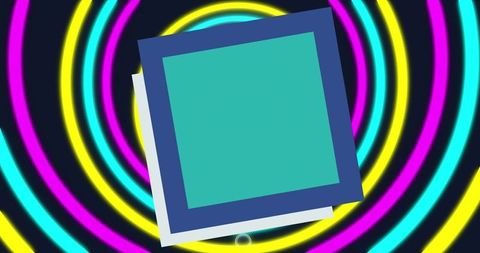 Neon Animated Squares with Vibrant Circular Patterns