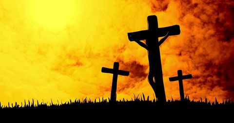 Silhouette of Crucifixes with Dramatic Fiery Sky - Download Free Stock Images Pikwizard.com