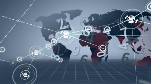 Global Network Data Processing Animation with World Map