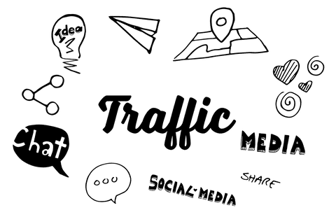 Transparent social media text with vibrant icons background illustration