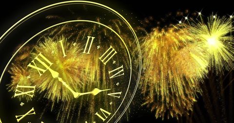 New Year Midnight Celebration with Fireworks and Clock - Download Free Stock Images Pikwizard.com