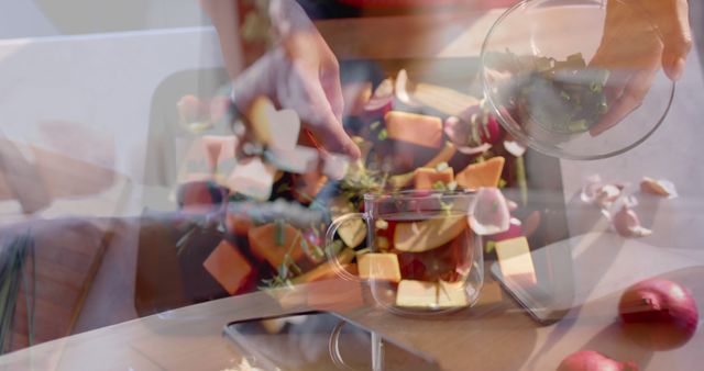 Preparing Fresh Vegetable Salad with Smartphone on Table - Download Free Stock Images Pikwizard.com