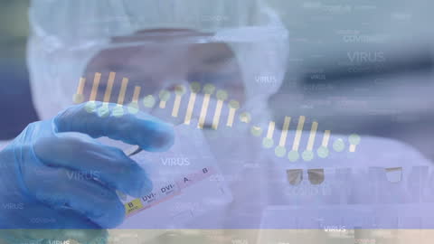 Scientist Analyzing Data with Digital Overlay Elements