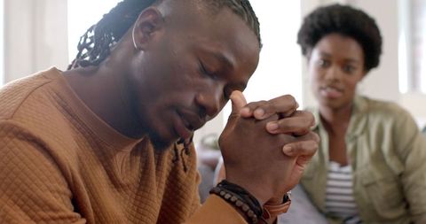 Reflective moment in cozy living room setting
