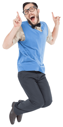 happy geek with glasses jumping into the air transparently - Download Free Stock Videos Pikwizard.com