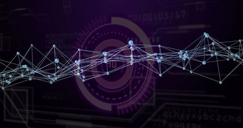 Futuristic network visualization with blue nodes and hud overlay