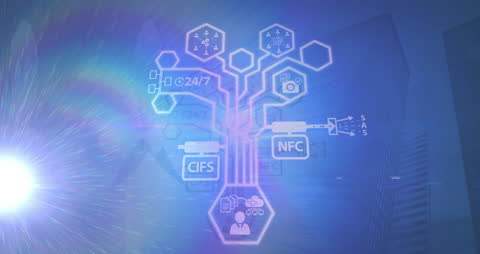 Futuristic Business Interface with Glowing Tech Icons Concept