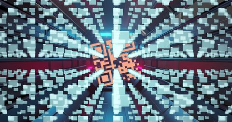 Futuristic qr code with digital data tunnel