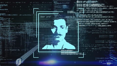 Futuristic Data Processing with Digital Face Recognition Concept