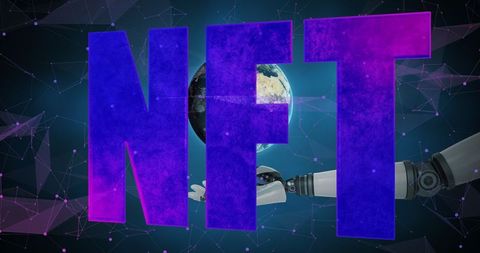 Futuristic NFT Concept with Robot Arm and Globe