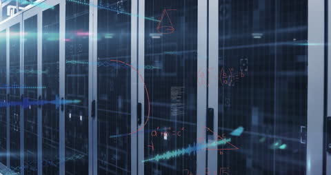 Advanced Data Center with Digital Interface Animation Overlay