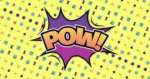 Bright Retro Comic Style POW Text with Vibrant Pattern