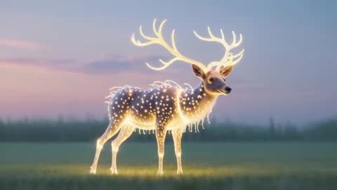 Luminescent Deer in Twilight Fantasy Landscape