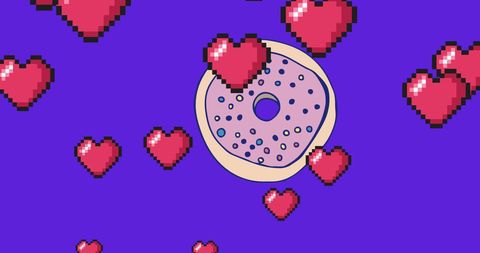 Pixel Art Heart Donuts on Vibrant Blue Background - Download Free Stock Images Pikwizard.com