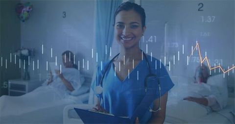 Smiling Nurse in Hospital with Clipboard and Technology