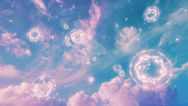 Dreamlike Bubbles in Pink Cloud Sky at Sunrise