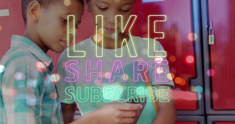 Siblings Using Smartphone with Social Media Interface Overlay