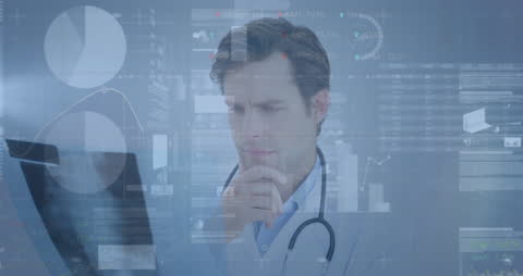 Doctor Analyzing X-ray with Digital Technology Display