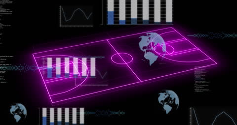 Neon Basketball Court with Data Visualizations