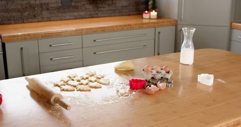 Cozy homemade baking scene with cookie preparations