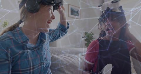 Women Engaging with VR Technology and Digital Network Visualization