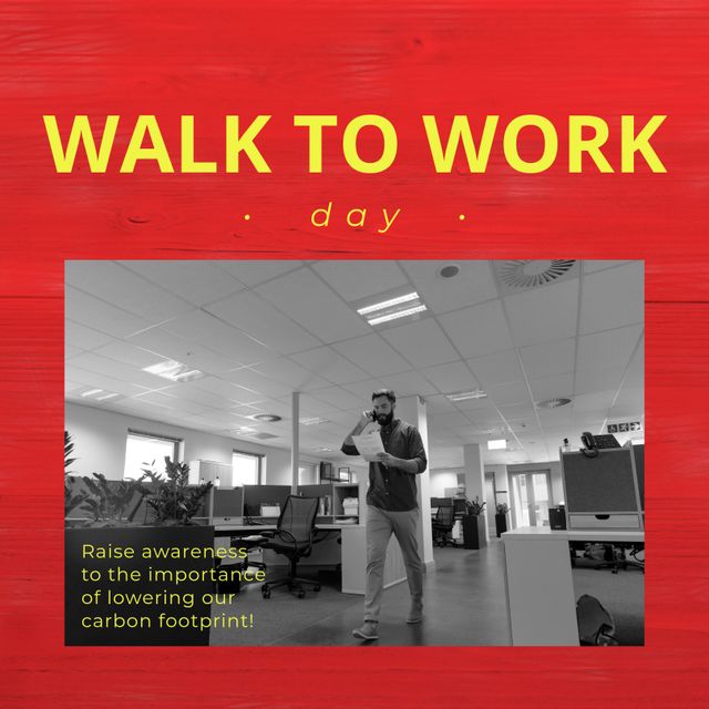 Promoting Walk to Work Day with Businessman Walking in Office - Download Free Stock Templates Pikwizard.com