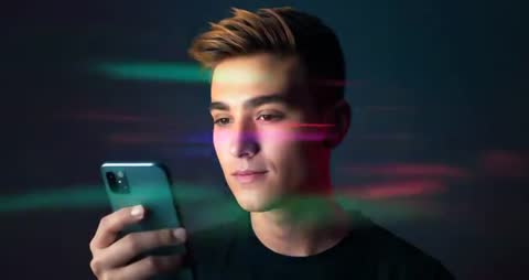 Man Engaging with Smartphone Display Reminds of Blue Light Effects