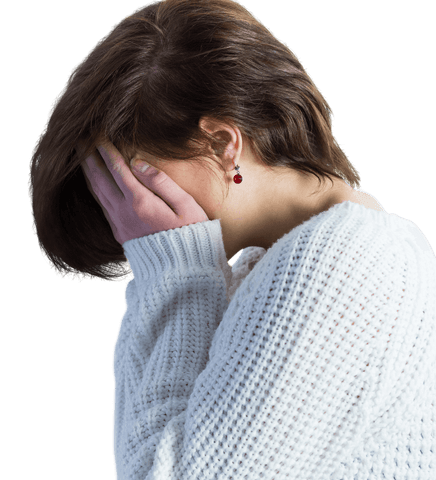 Woman covering face with hands known for transparent emotions