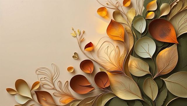 Colorful paper cut leaves with floral organic design