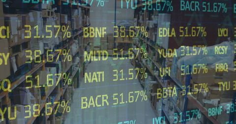 Stock Market Data Overlay on Empty Warehouse Shelves - Download Free Stock Images Pikwizard.com