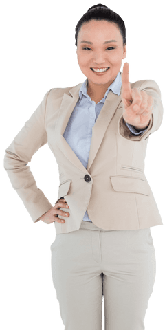 Asian Businesswoman Pointing Ahead on Transparent Background