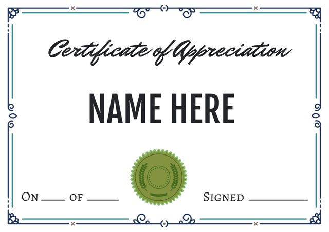 Editable Certificate of Appreciation Template with Elegant Border - Download Free Stock Templates Pikwizard.com