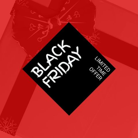 Black friday limited time offer sign over red gift design