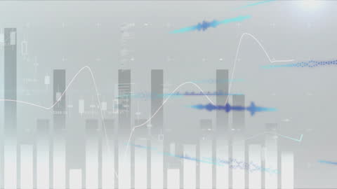 Animated Graphs and Sound Waves Over Gray Background