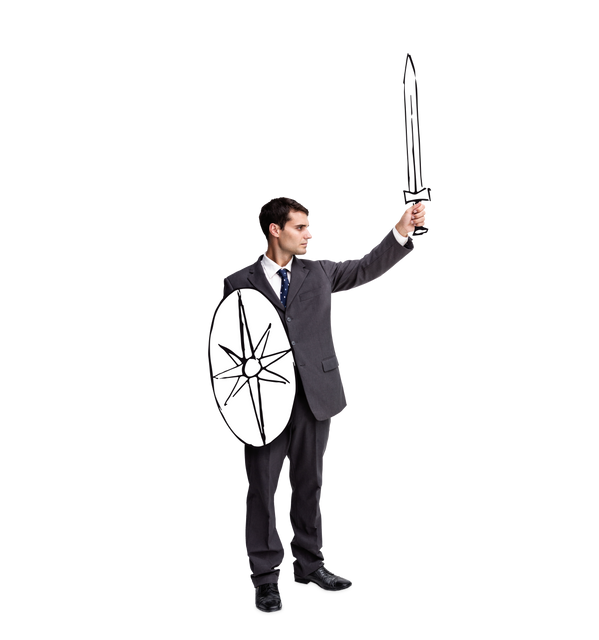 Caucasian Businessman with Sword and Shield on Transparent Background - Download Free Stock Videos Pikwizard.com