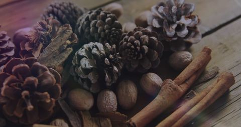 Christmas Pine Cones and Cinnamon with Soft Glowing Lights - Download Free Stock Images Pikwizard.com