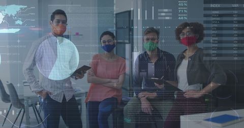 Diverse Business Professionals with Digital Financial Statistics Overlay - Download Free Stock Images Pikwizard.com