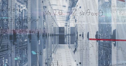 Digital Data Interface and Mathematical Overlay in Data Center - Download Free Stock Images Pikwizard.com