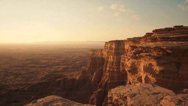 Sandstone cliffs overlooking canyon at golden hour